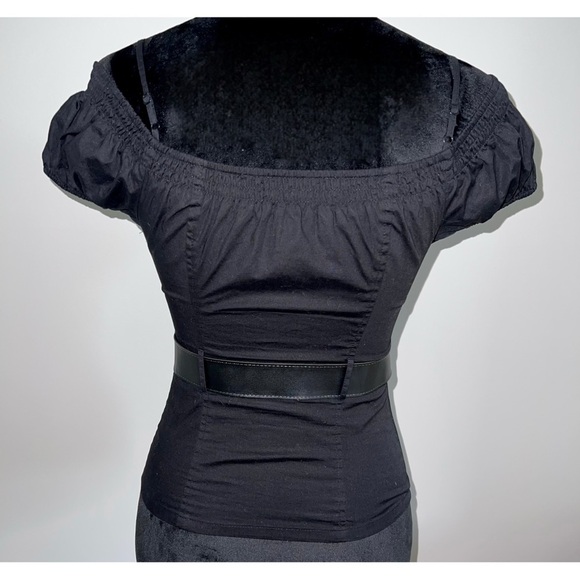 Guess Black Off-Shoulder Bustier Belted Fitted Blouse XS - Picture 4 of 6
